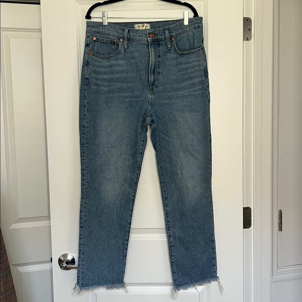 Madewell Perfect Vintage High-Rise Straight Jeans | Size 31 Raw Hem Medium Wash